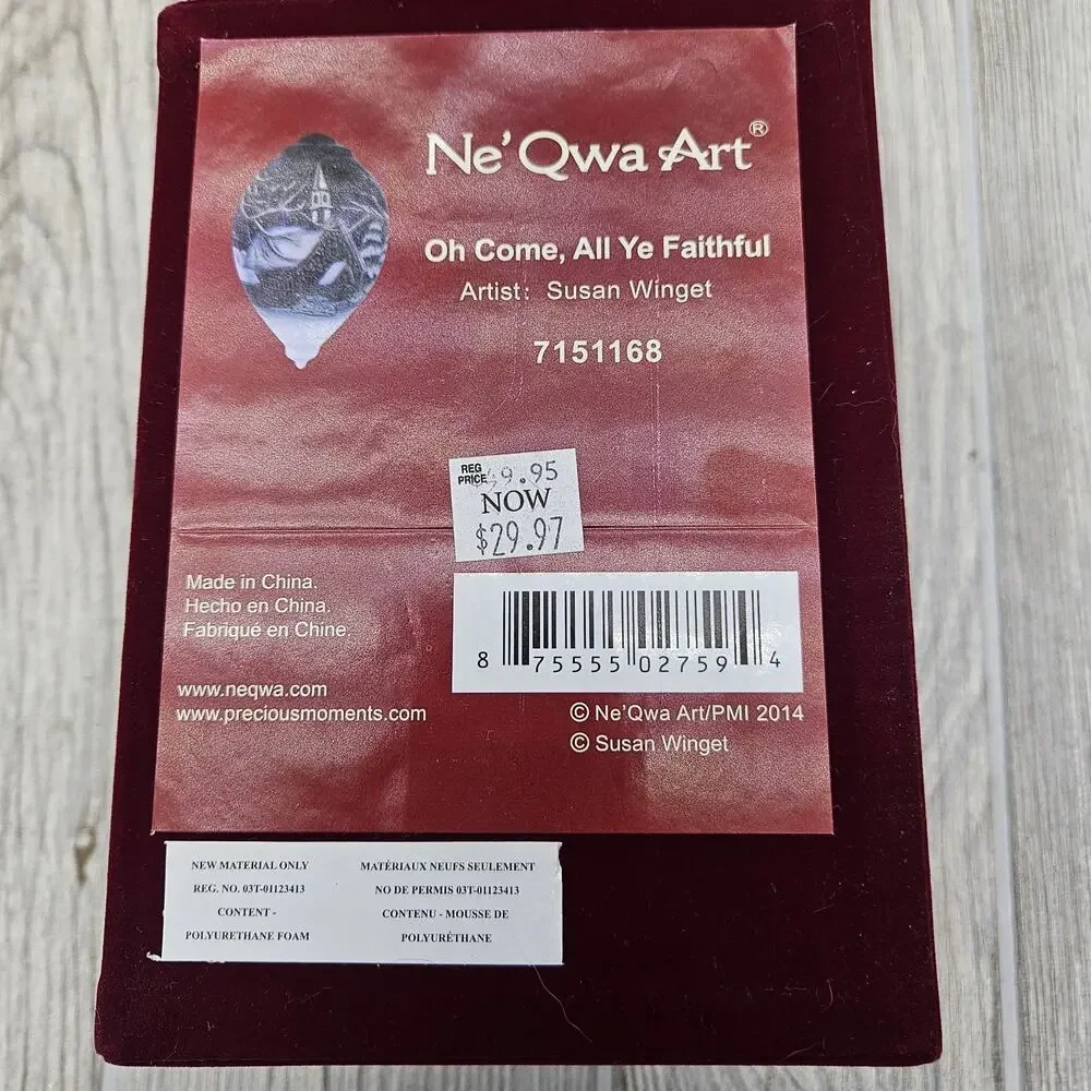 Ne'Qwa Art Oh Come All Ye Faithful Ornament by‎ Susan Winget COA & Box 7151168
